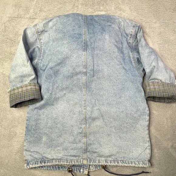 VTG Andy John Womens Denim Jacket Large Distressed Barn Chore Utility Work Coat - Picture 5 of 16